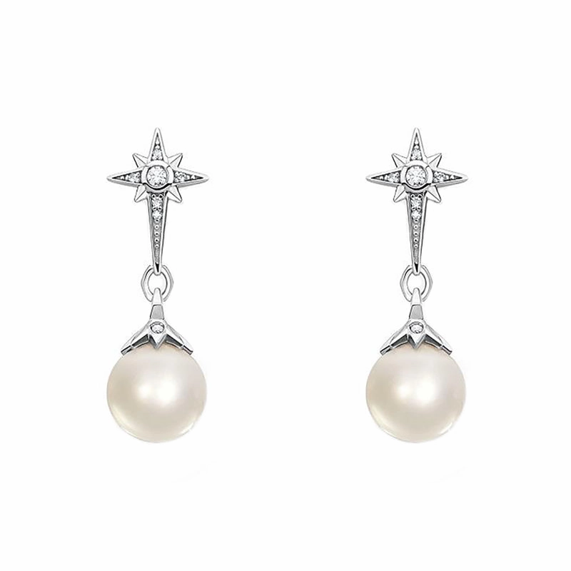 Thomas Sabo Sterling Silver Pearl Star Drop Stud Earrings