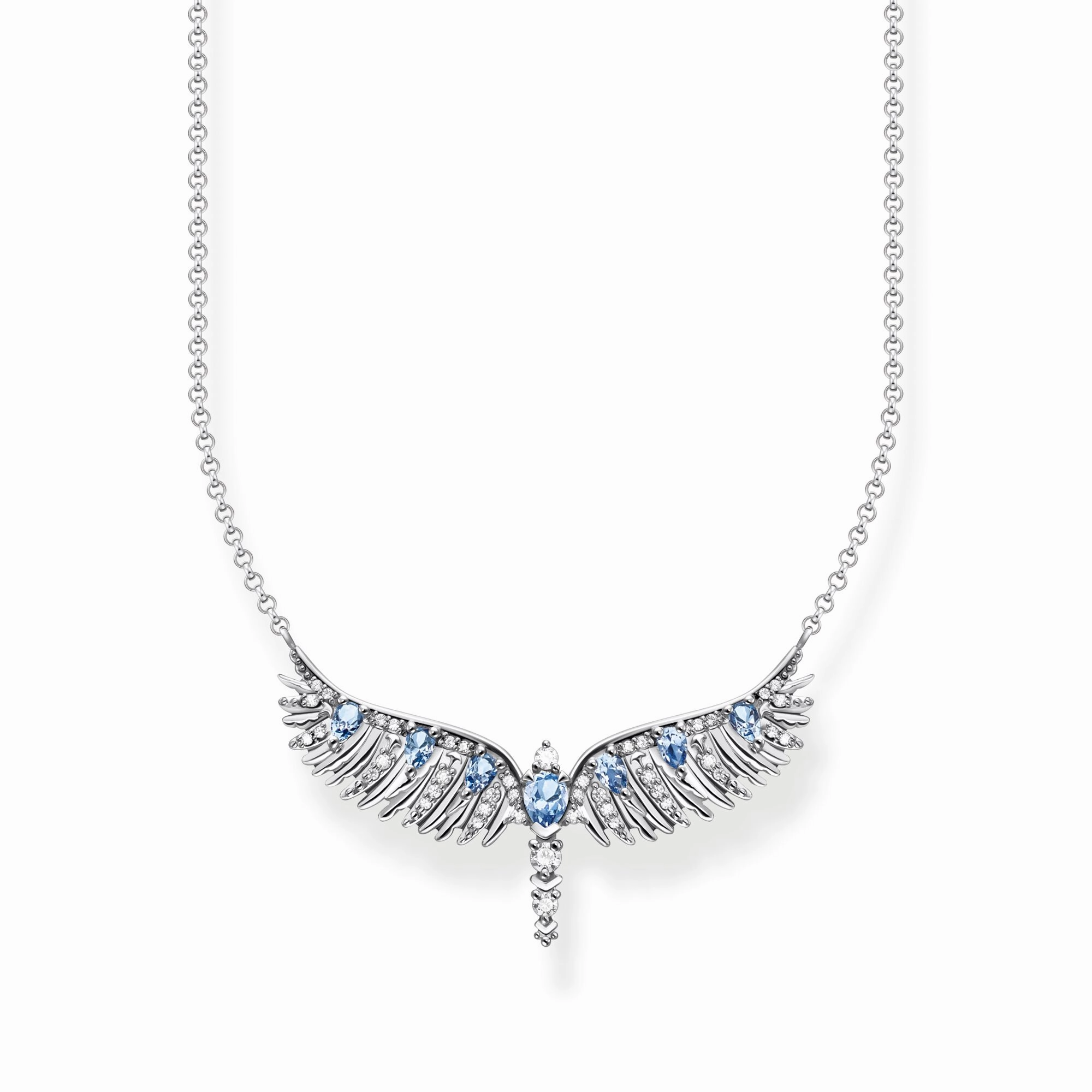 Thomas Sabo Sterling Silver Small Phoenix Wing Blue Stones Necklace D