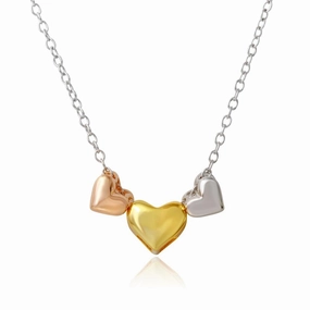 Three-Tone 925 Sterling Silver Plated Three Heart Necklace - STP01570TRI