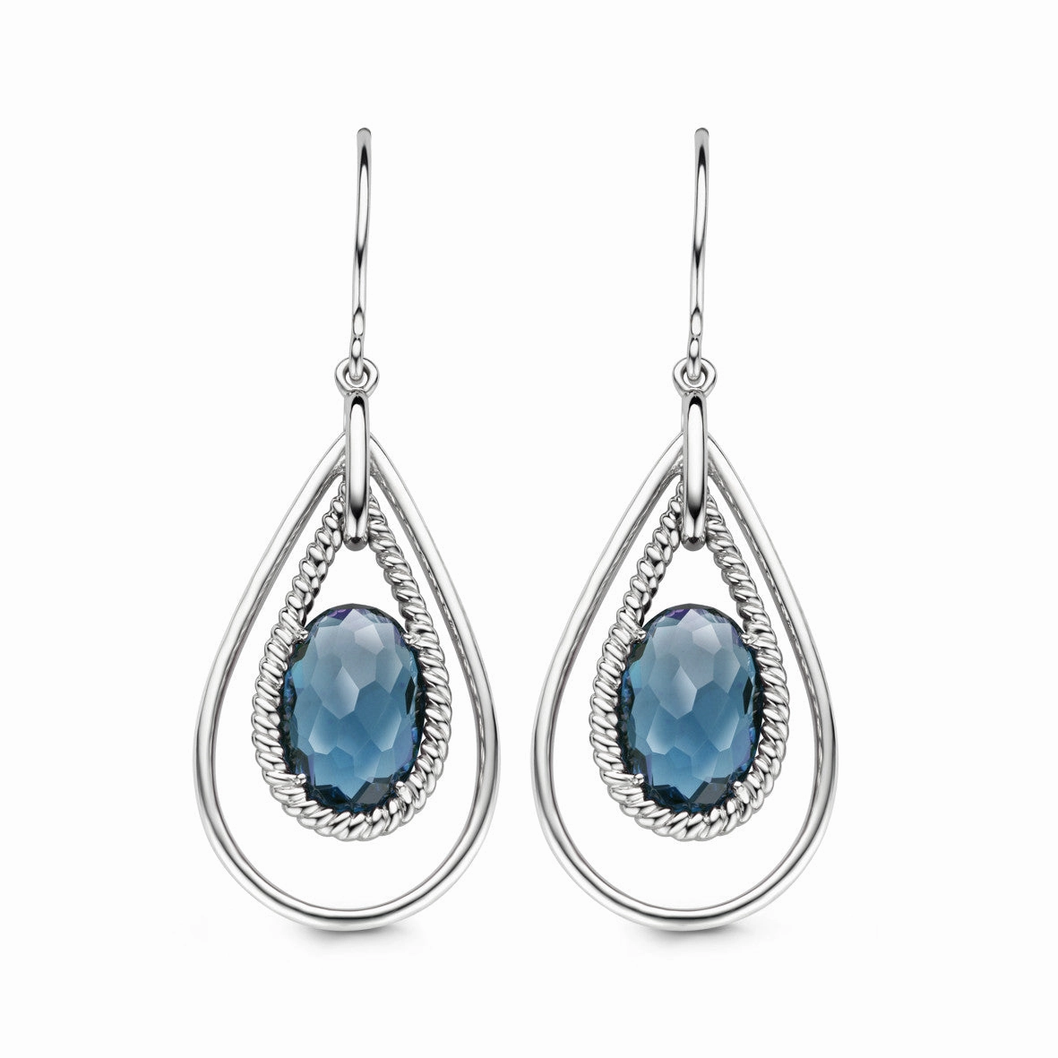 Ti Sento Earrings Drop Silver And Blue Cubic Zirconia Oval