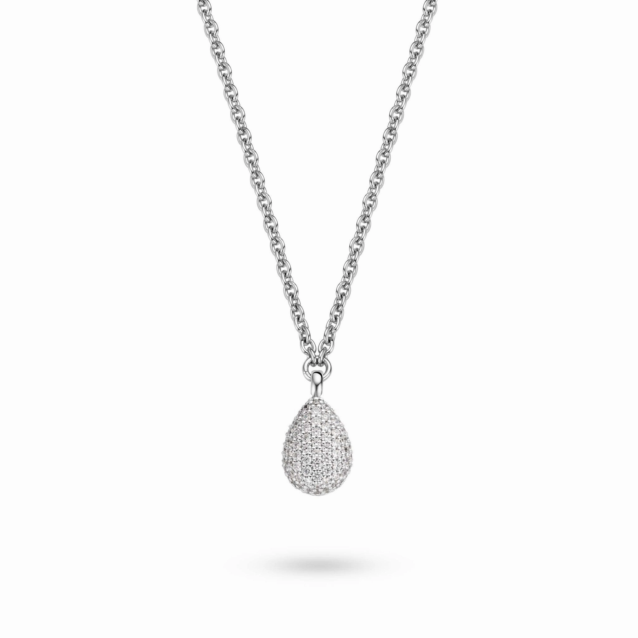 Ti Sento Necklace Silver And White Cubic Zirconia Pear Drop
