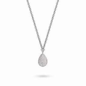 Ti Sento Necklace Silver And White Cubic Zirconia Pear Drop