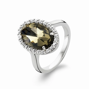 Ti Sento Ring Silver And Green Cubic Zirconia Oval