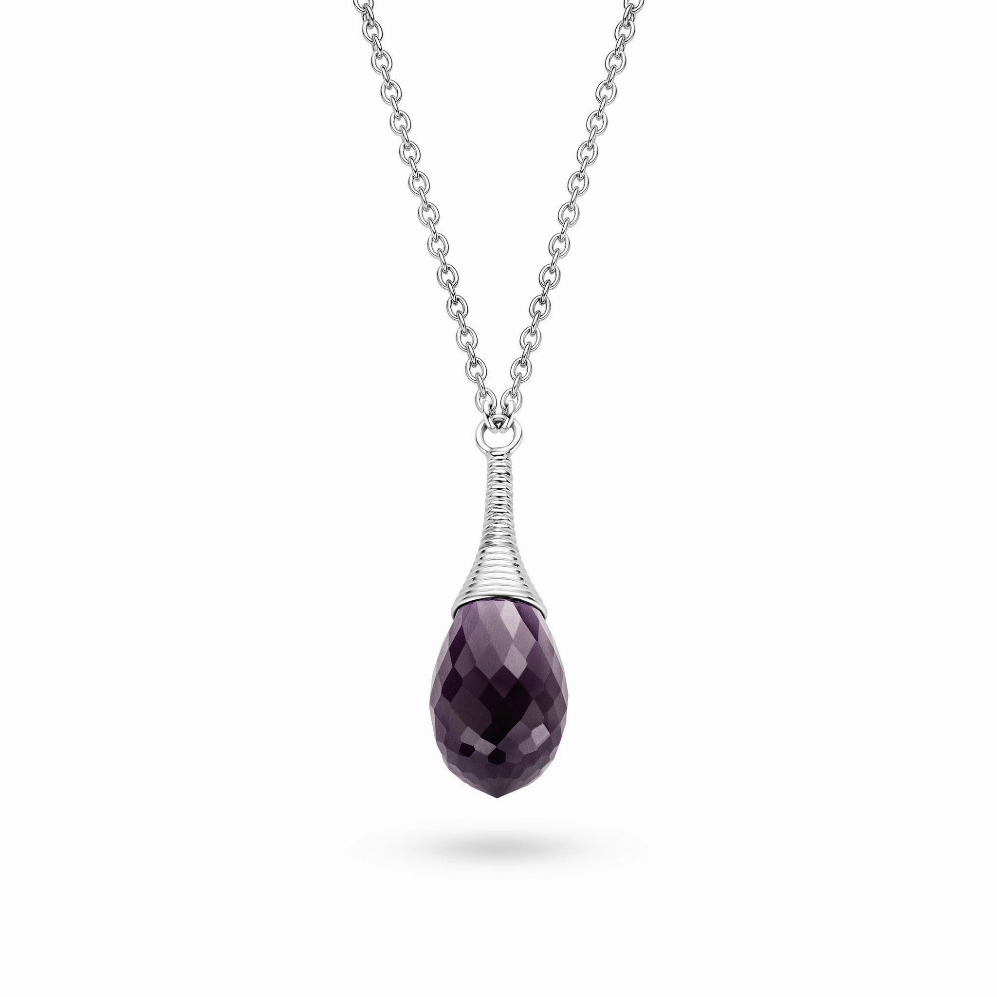 Ti Sento Sterling Silver Faceted Purple Cubic Zirconia Teardrop Necklace D