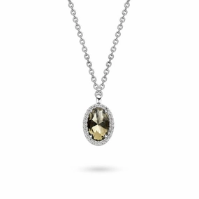 Ti-Sento Sterling Silver Green Zirconia Oval Necklace