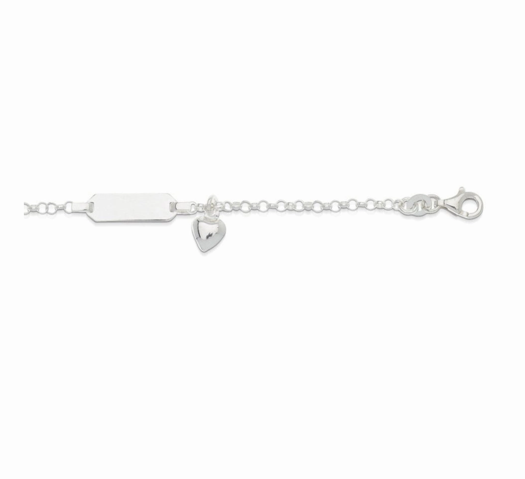 Tiny Treasures Sterling Silver Baby ID Plate Bracelet with Heart Charm
