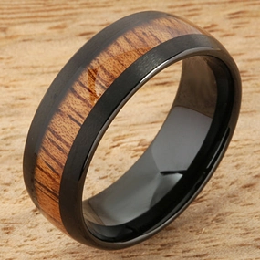 Tungsten Black Iron Plated Natural Koa Wood Oval Wedding Ring 8mm