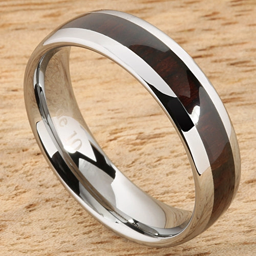 Tungsten Carbide Cocobolo (Red Wood) Oval Wedding Ring 6mm