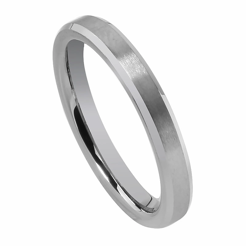Tungsten Carbide Matte Finished Beveled Edge Wedding Ring 3mm