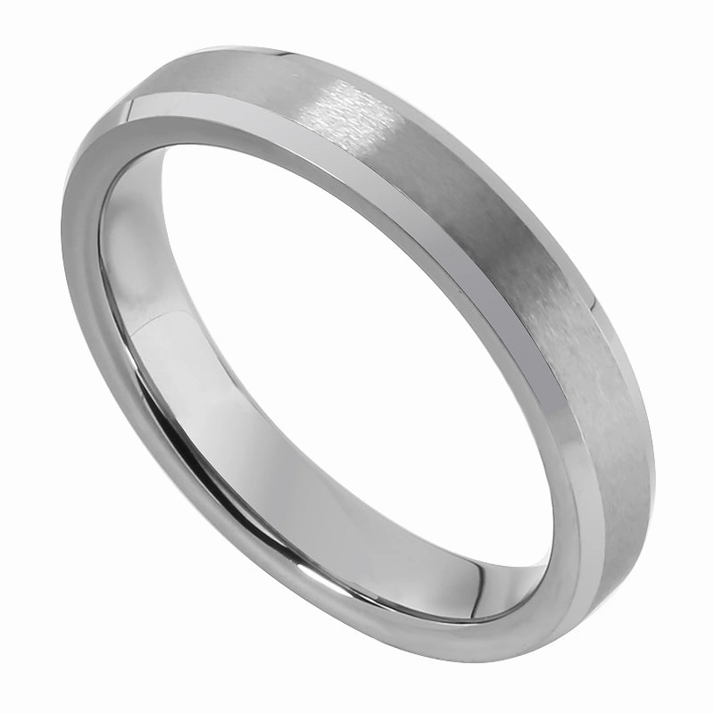 Tungsten Carbide Matte Finished Beveled Edge Wedding Ring 4mm
