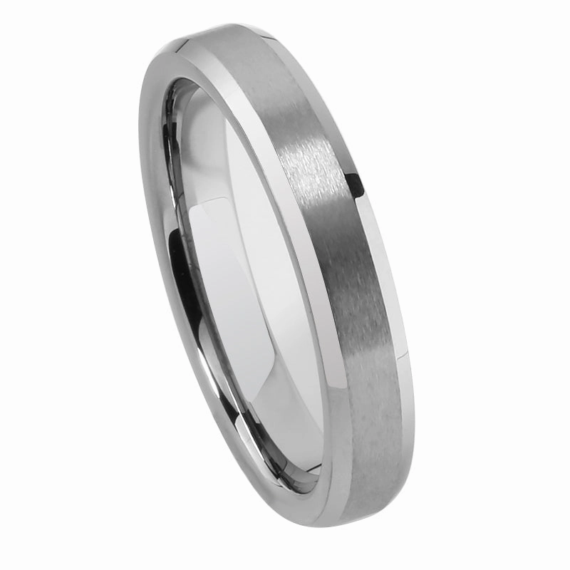 Tungsten Carbide Matte Finished Beveled Edge Wedding Ring 4mm