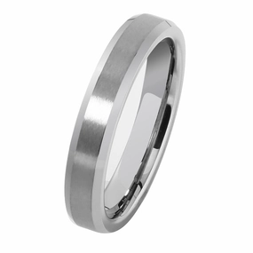 Tungsten Carbide Matte Finished Beveled Edge Wedding Ring 4mm