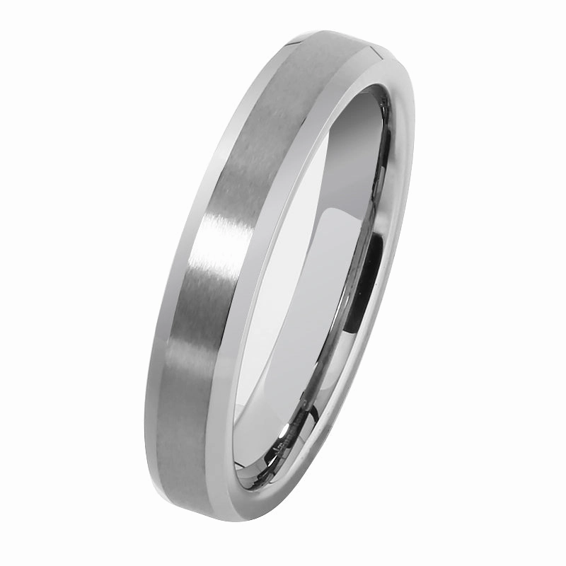 Tungsten Carbide Matte Finished Beveled Edge Wedding Ring 4mm
