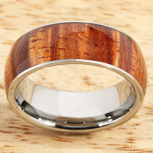 Tungsten Carbide Natural Curly Koa Wood Oval Wedding Ring 8mm