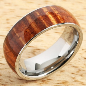 Tungsten Carbide Natural Curly Koa Wood Oval Wedding Ring 8mm