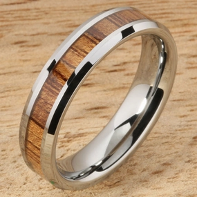 Tungsten Carbide Natural Koa Wood Beveled Edge Wedding Ring 5mm