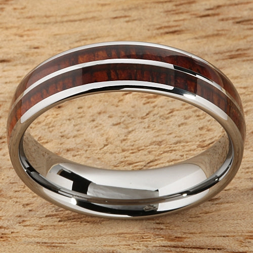 Tungsten Carbide Natural Koa Wood Double Row Oval Wedding Ring 6mm