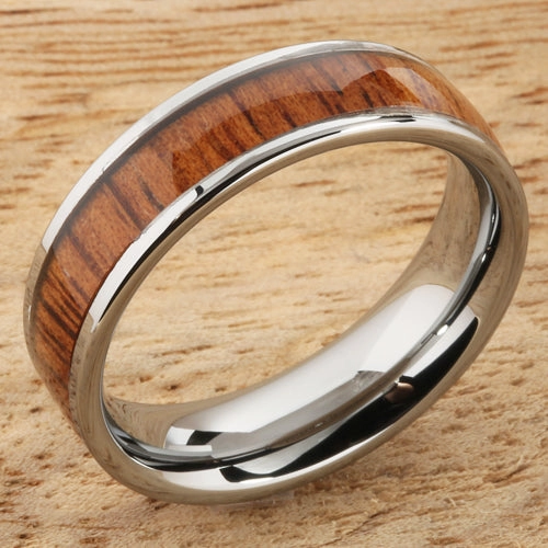 Tungsten Carbide Natural Koa Wood Flat Wedding Ring 6mm