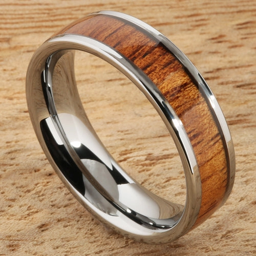 Tungsten Carbide Natural Koa Wood Flat Wedding Ring 6mm