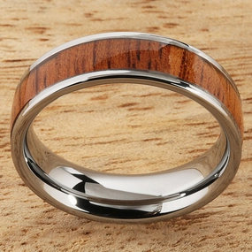 Tungsten Carbide Natural Koa Wood Flat Wedding Ring 6mm