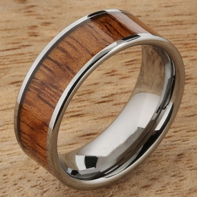 Tungsten Carbide Natural Koa Wood Flat Wedding Ring 8mm