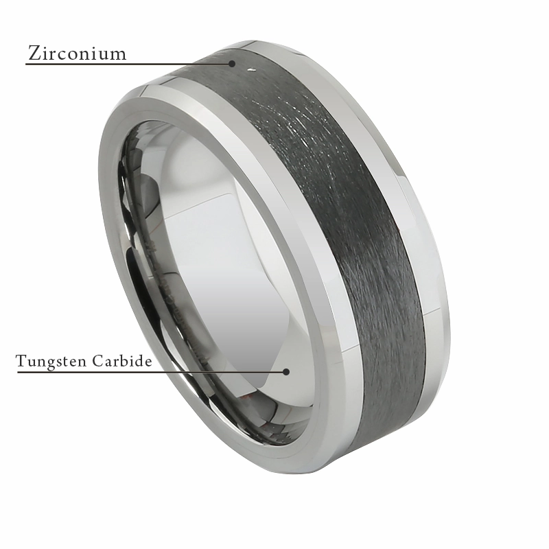 Tungsten Carbide with Black Zirconium Brush Beveled Edge Wedding Ring 8mm