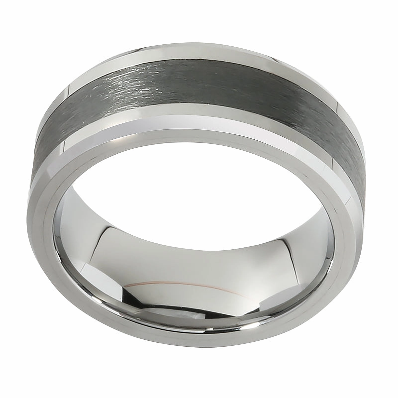 Tungsten Carbide with Black Zirconium Brush Beveled Edge Wedding Ring 8mm