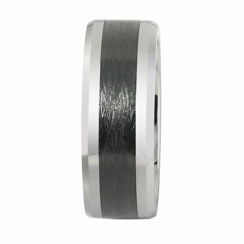 Tungsten Carbide with Black Zirconium Brush Beveled Edge Wedding Ring 8mm