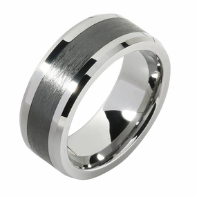 Tungsten Carbide with Black Zirconium Brush Beveled Edge Wedding Ring 8mm