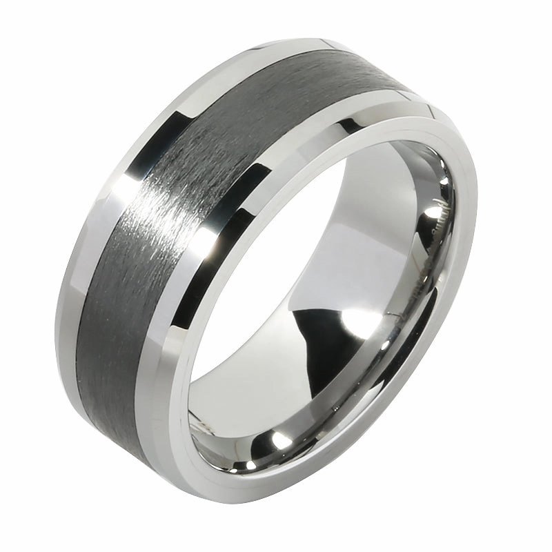 Tungsten Carbide with Black Zirconium Brush Beveled Edge Wedding Ring 8mm