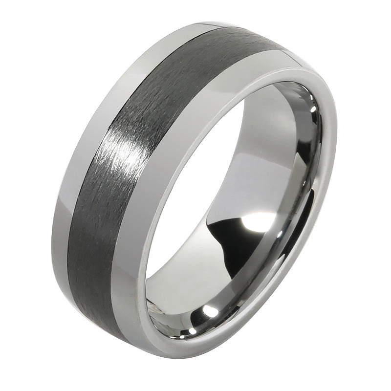 Tungsten Carbide with Black Zirconium Brush Oval Wedding Ring 8mm