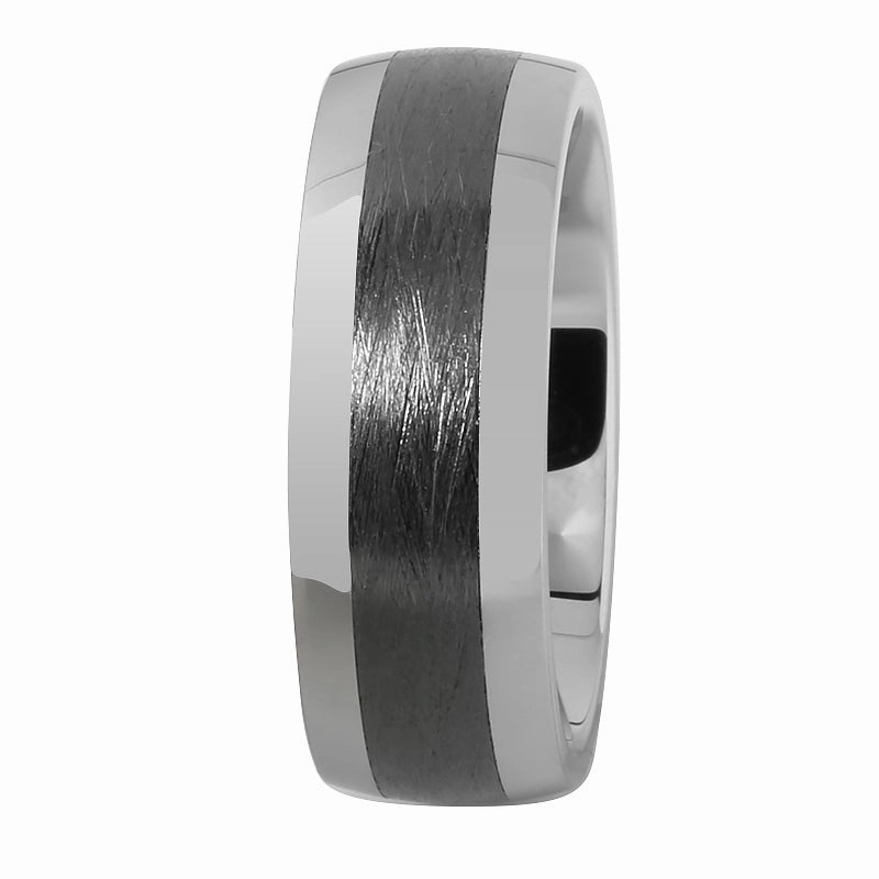 Tungsten Carbide with Black Zirconium Brush Oval Wedding Ring 8mm