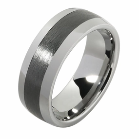 Tungsten Carbide with Black Zirconium Brush Oval Wedding Ring 8mm