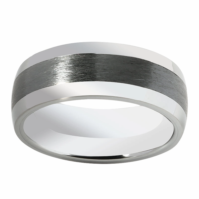 Tungsten Carbide with Black Zirconium Brush Oval Wedding Ring 8mm