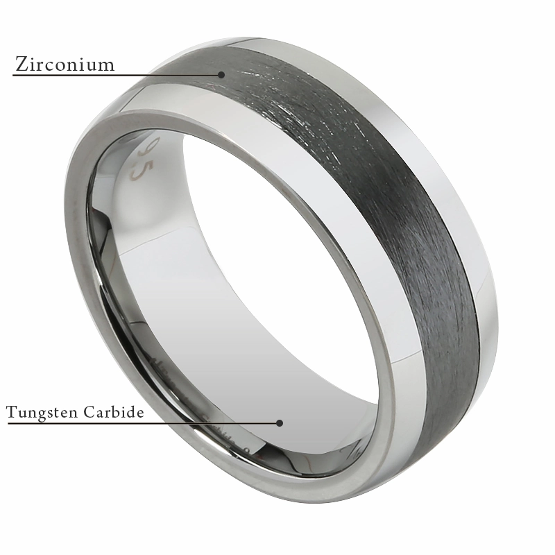 Tungsten Carbide with Black Zirconium Brush Oval Wedding Ring 8mm