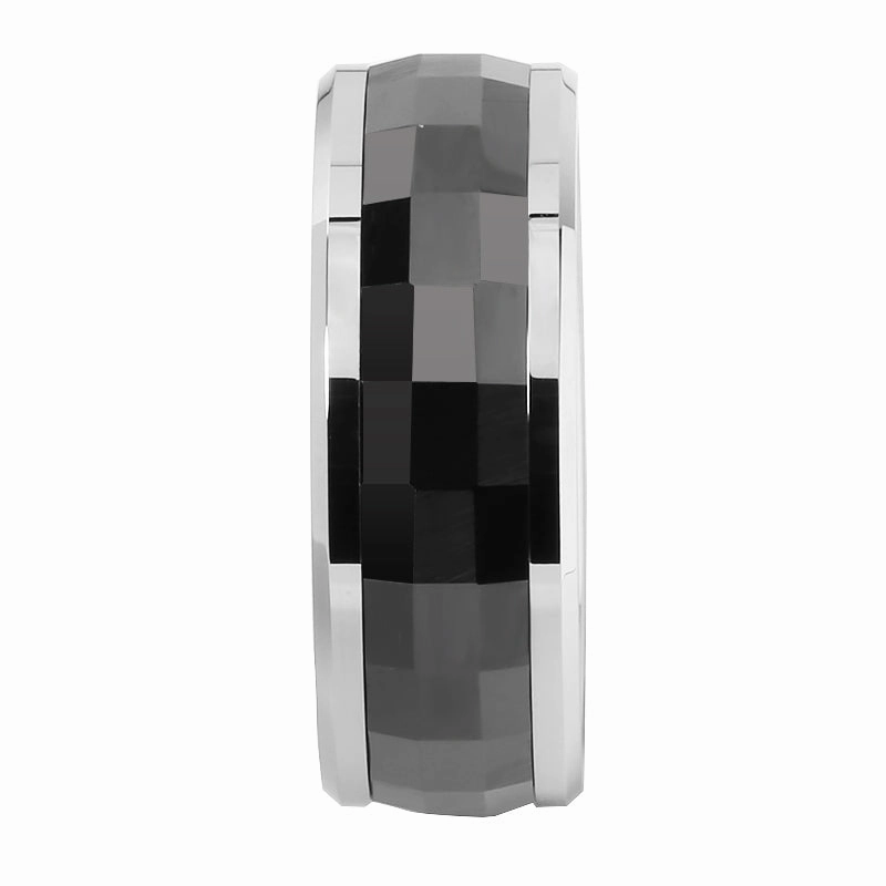 Tungsten Carbide with Diamond Cut Black Zirconium Spinner Beveled Edge Wedding Ring 8mm