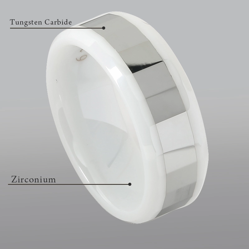 Tungsten Carbide with Diamond Cut White Zirconium Beveled Edge Wedding Ring 8mm