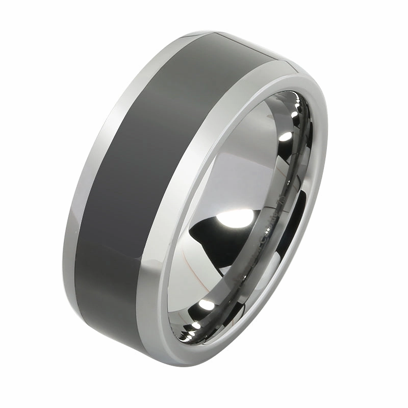 Tungsten Carbide with High Polished Black Zirconium Beveled Edge Wedding Ring 8mm