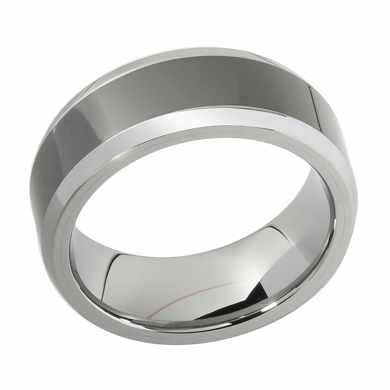 Tungsten Carbide with High Polished Black Zirconium Beveled Edge Wedding Ring 8mm