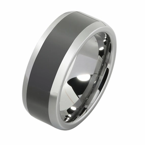 Tungsten Carbide with High Polished Black Zirconium Beveled Edge Wedding Ring 8mm