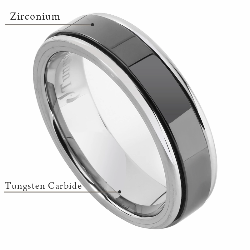 Tungsten Carbide with High Polished Black Zirconium Flat Wedding Ring 6mm