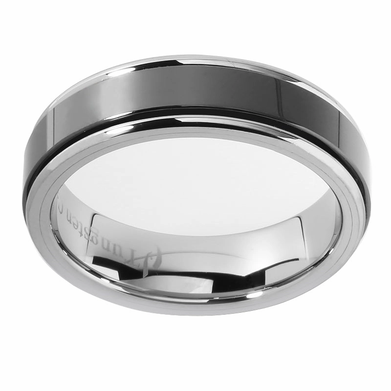 Tungsten Carbide with High Polished Black Zirconium Flat Wedding Ring 6mm