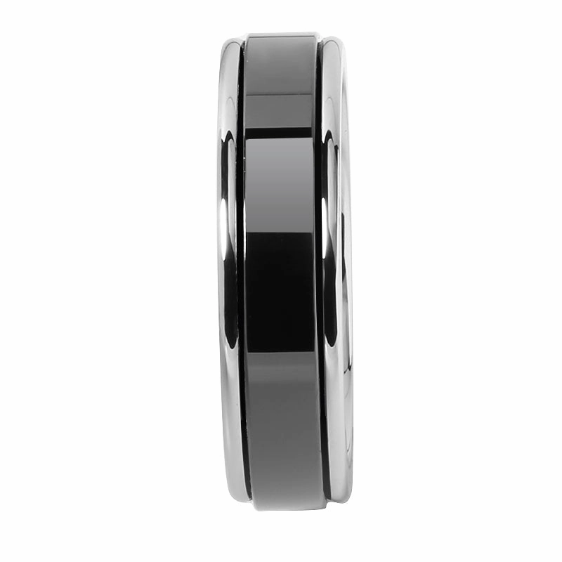 Tungsten Carbide with High Polished Black Zirconium Flat Wedding Ring 6mm