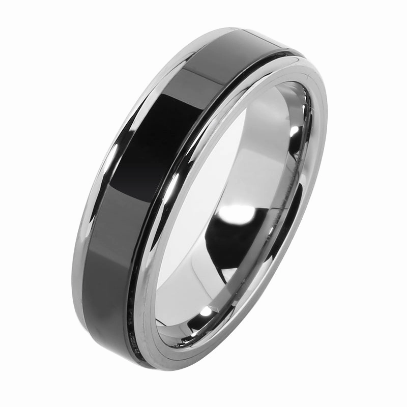 Tungsten Carbide with High Polished Black Zirconium Flat Wedding Ring 6mm