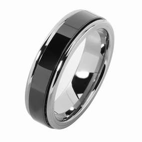 Tungsten Carbide with High Polished Black Zirconium Flat Wedding Ring 6mm