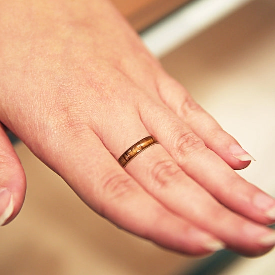 Tungsten Carbide Yellow Gold Plated Natural Koa Wood Oval Wedding Ring 4mm