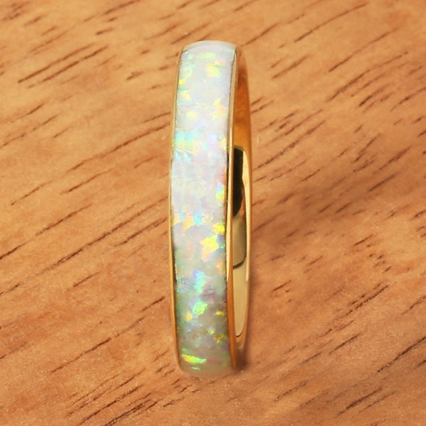 Tungsten Carbide Yellow Gold Plated Pink Opal Oval Wedding Ring 4mm