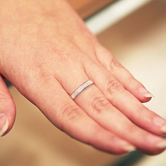 Tungsten Carbide Yellow Gold Plated Pink Opal Oval Wedding Ring 4mm