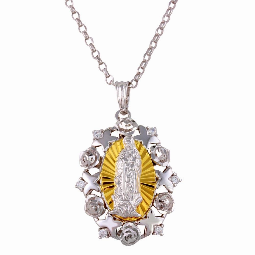 Two-Tone 925 Sterling Silver Guadalupe Necklace with CZ - GMP00011RG