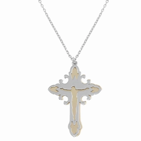 Two-Tone Rose Gold and Rhodium 925 Sterling Silver  Cross Pendant - SOP00045